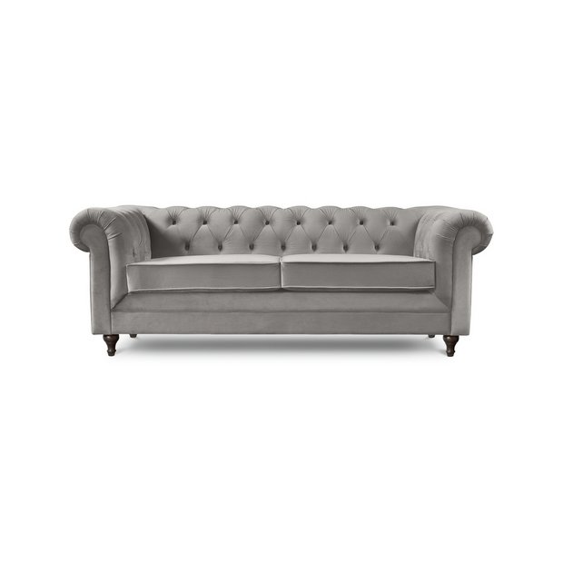 Dark grey deals velvet chesterfield sofa