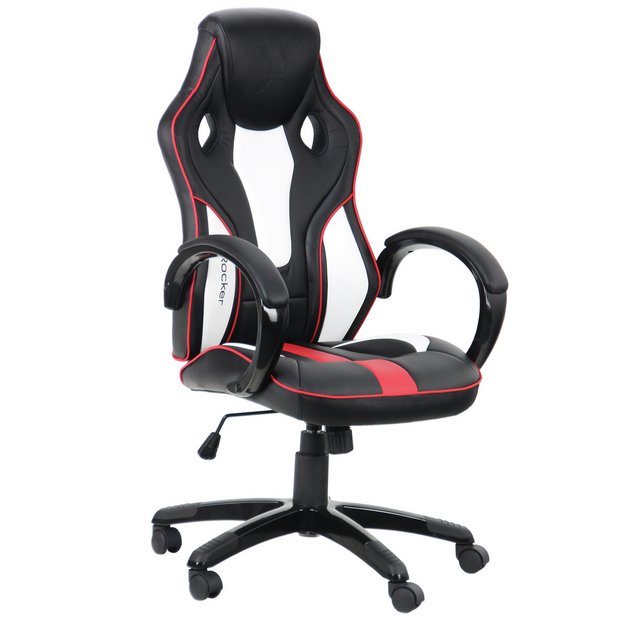 PU Leather Height Adjustable Swivel Base with Natural Lumbar Support X Rocker Maverick Gaming Chair White & Grey Ergonomic Home Mid-Back Office Chair