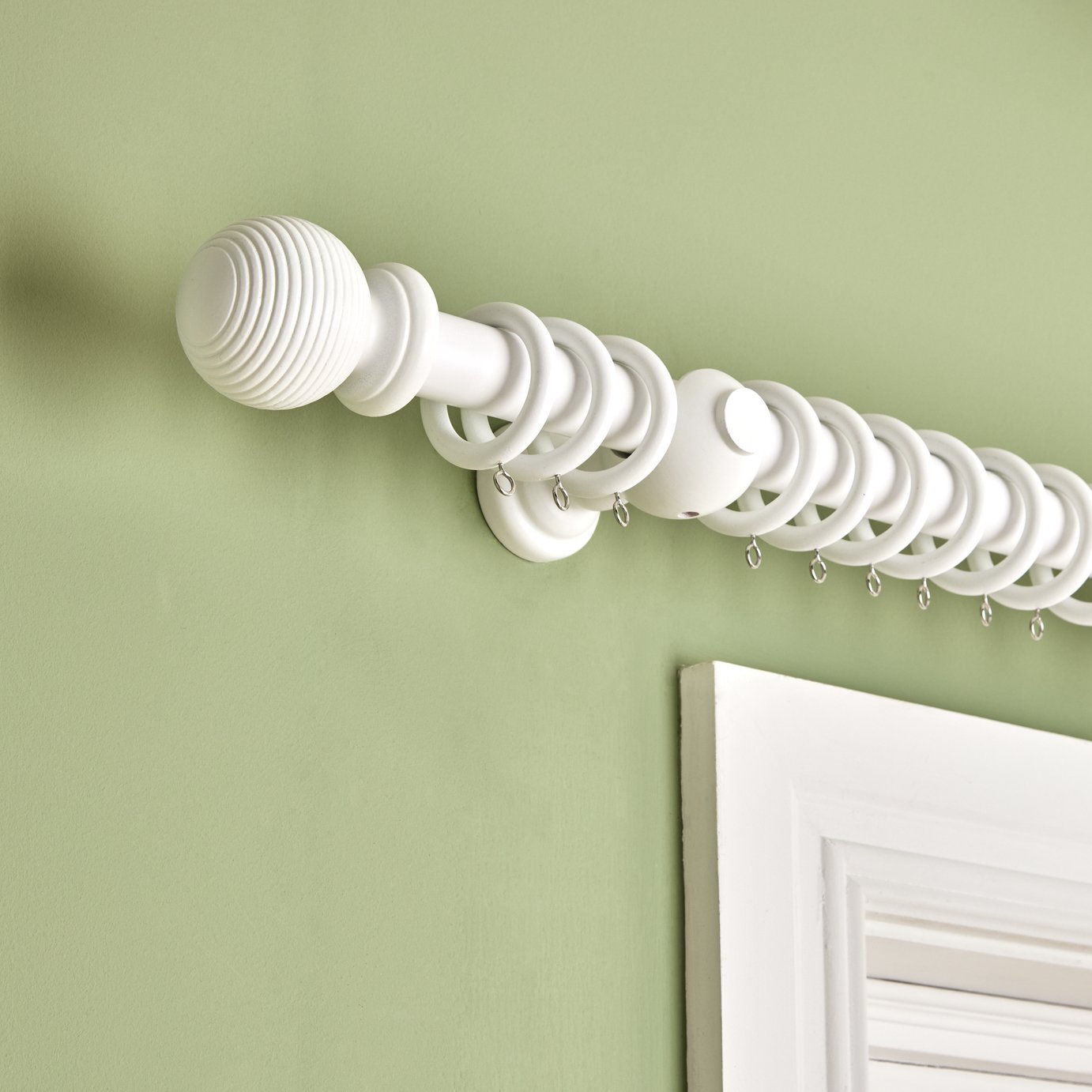 Argos Home White Wooden Fixed Curtain Pole - 120cm