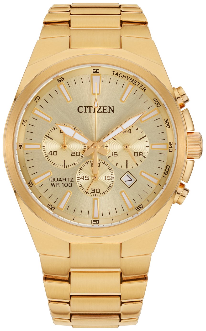 Citizen Quartz Men's Chronograph Gold Plated Bracelet Watch