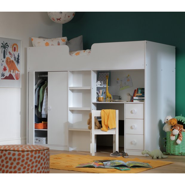 Shorty cabin bed with clearance storage