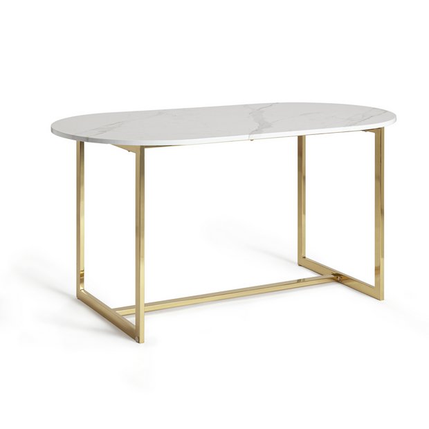 Buy Habitat Vivien 6 Seater Marble Effect Dining Table - White | Dining tables | Habitat