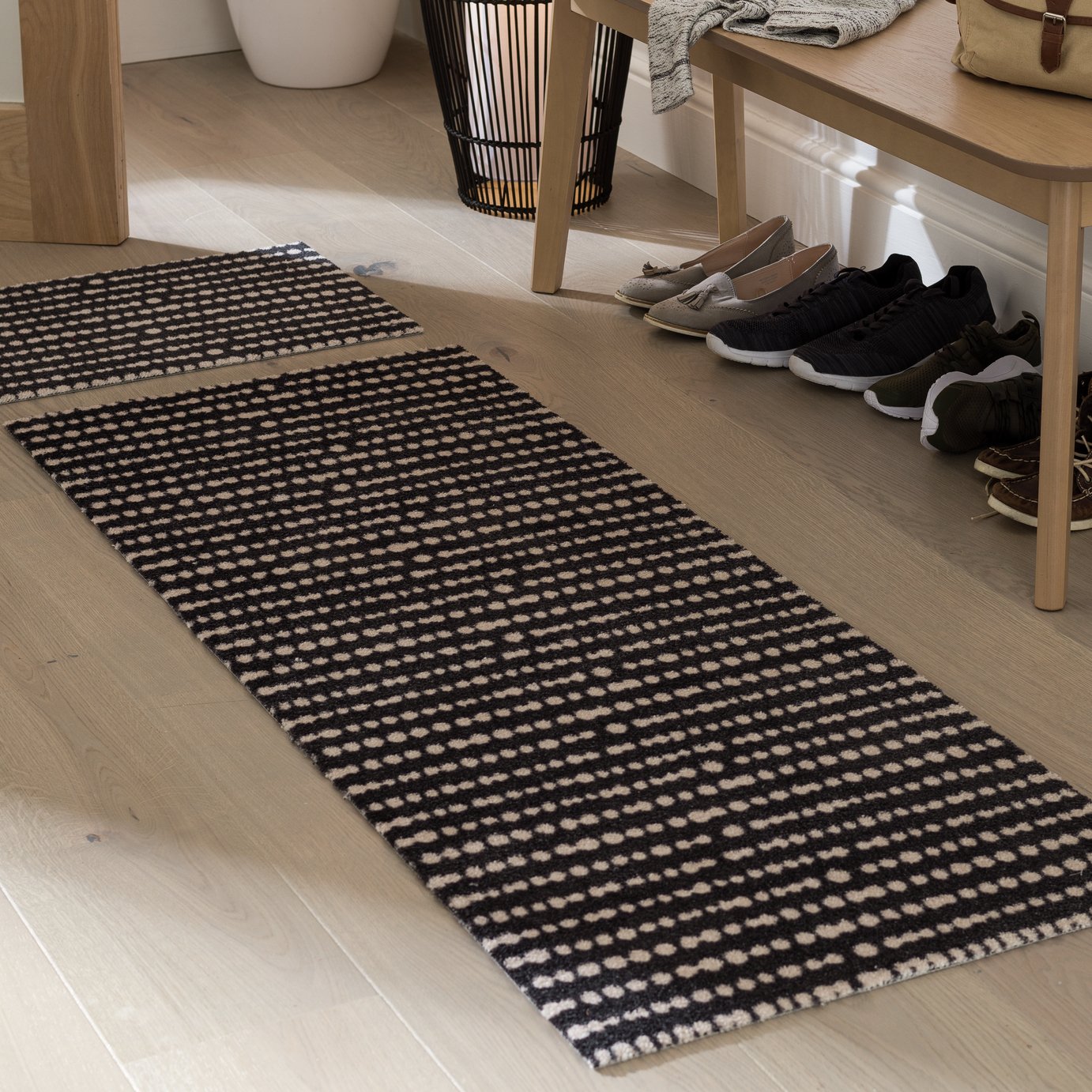 Habitat Washable Black & White Runner & Mat set - 150x57cm