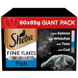 Sheba Fine Flakes Cat Food Pouches Fish in Jelly 80 Pouches
