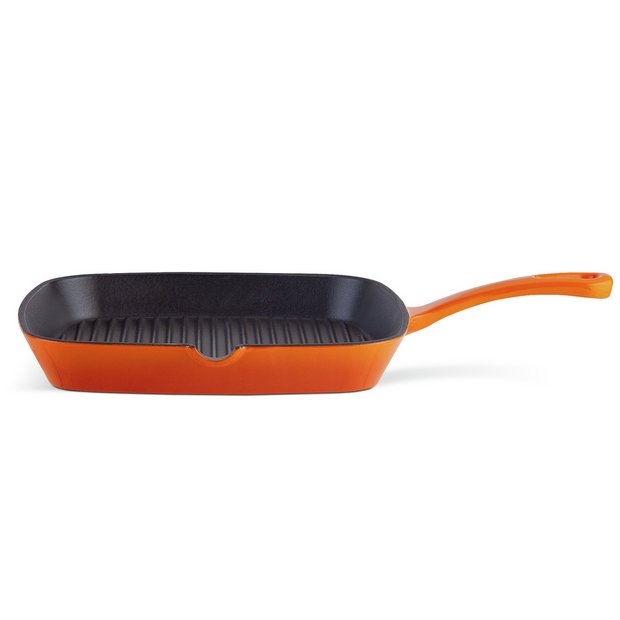 Discount Family Gifts Habitat Large Cast Iron Grill Pan - Orange for Home 