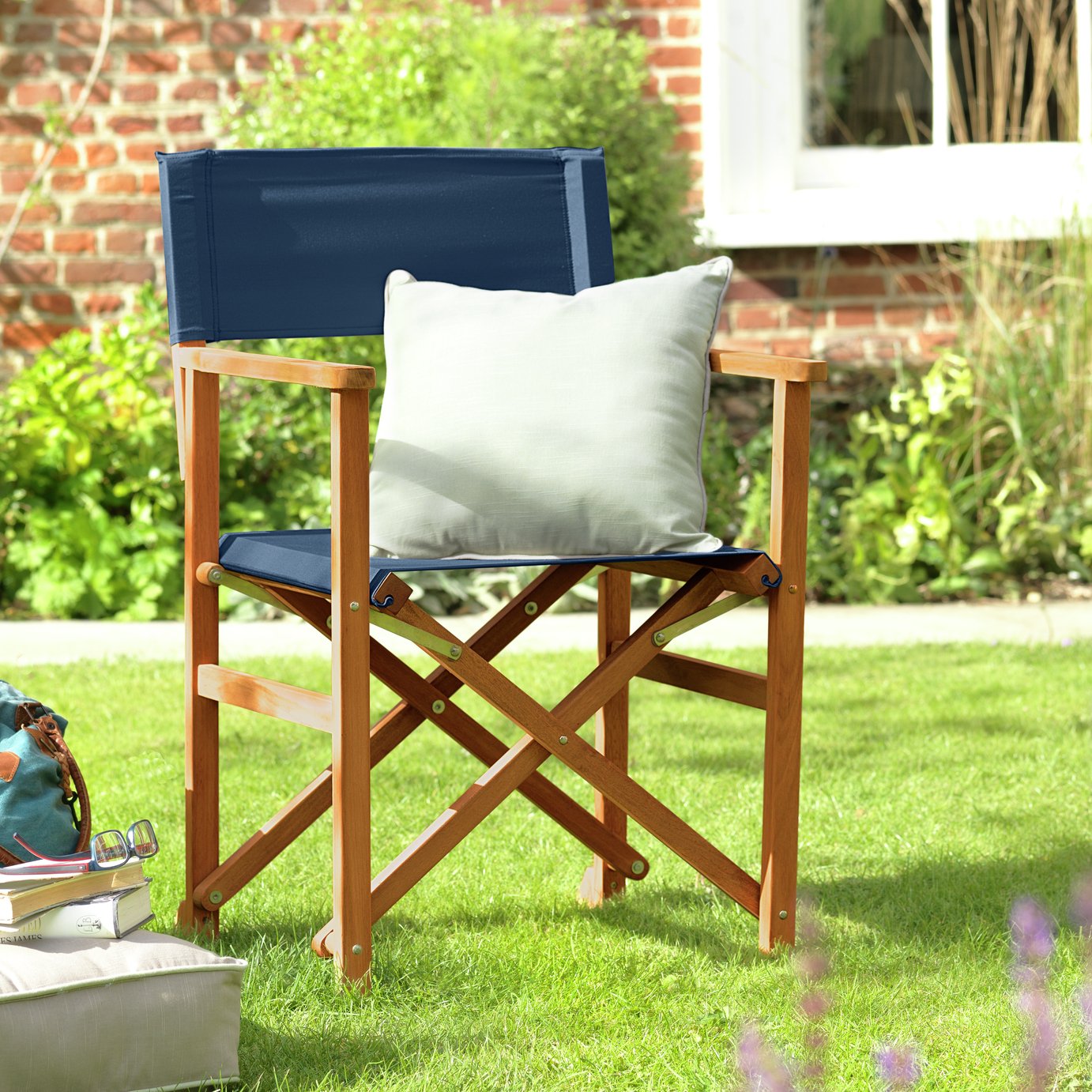 Habitat Folding Wooden Garden Director Chair - Blue