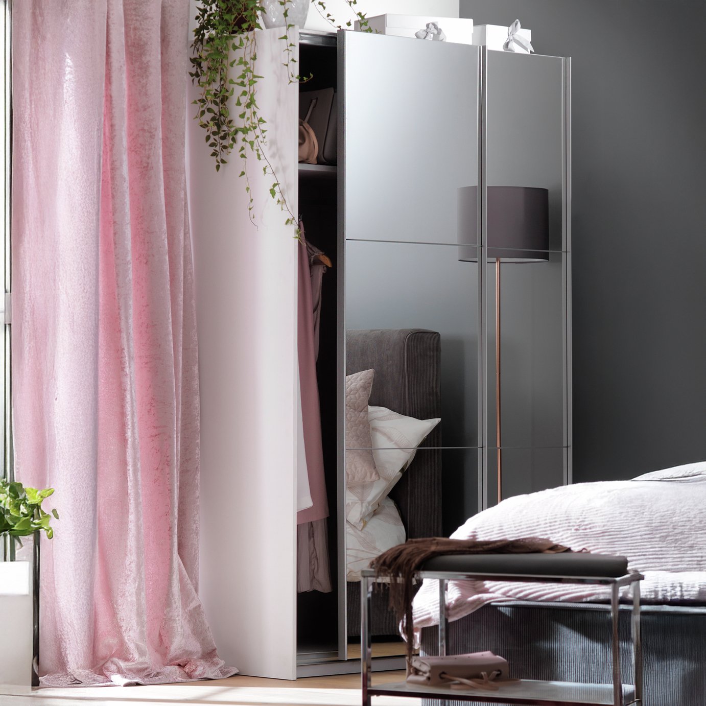 Habitat Holsted Mirrored 120cm Sliding Wardrobe - White