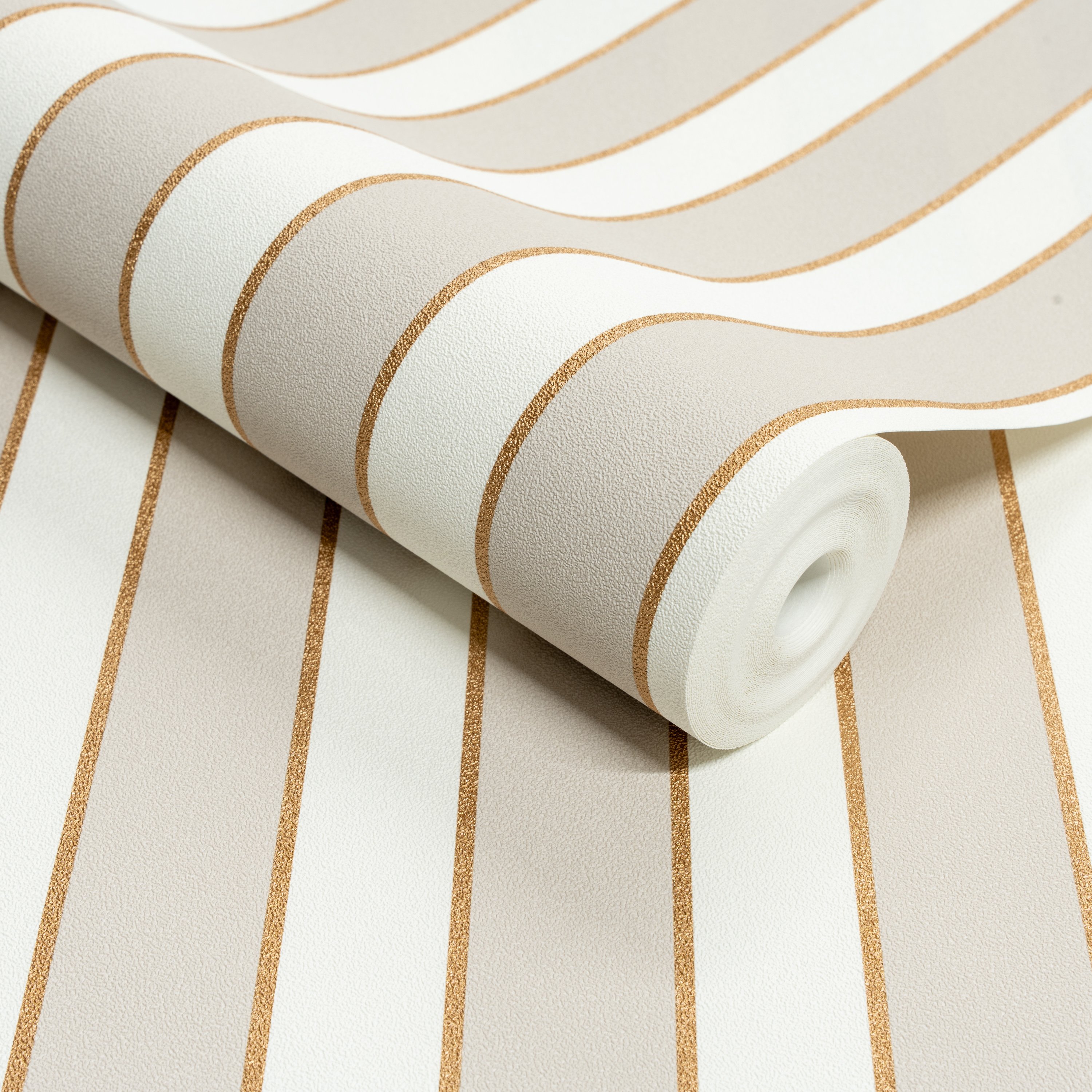 Grandeco Doulia Stripe Textured Wallpaper - Neutral Gold