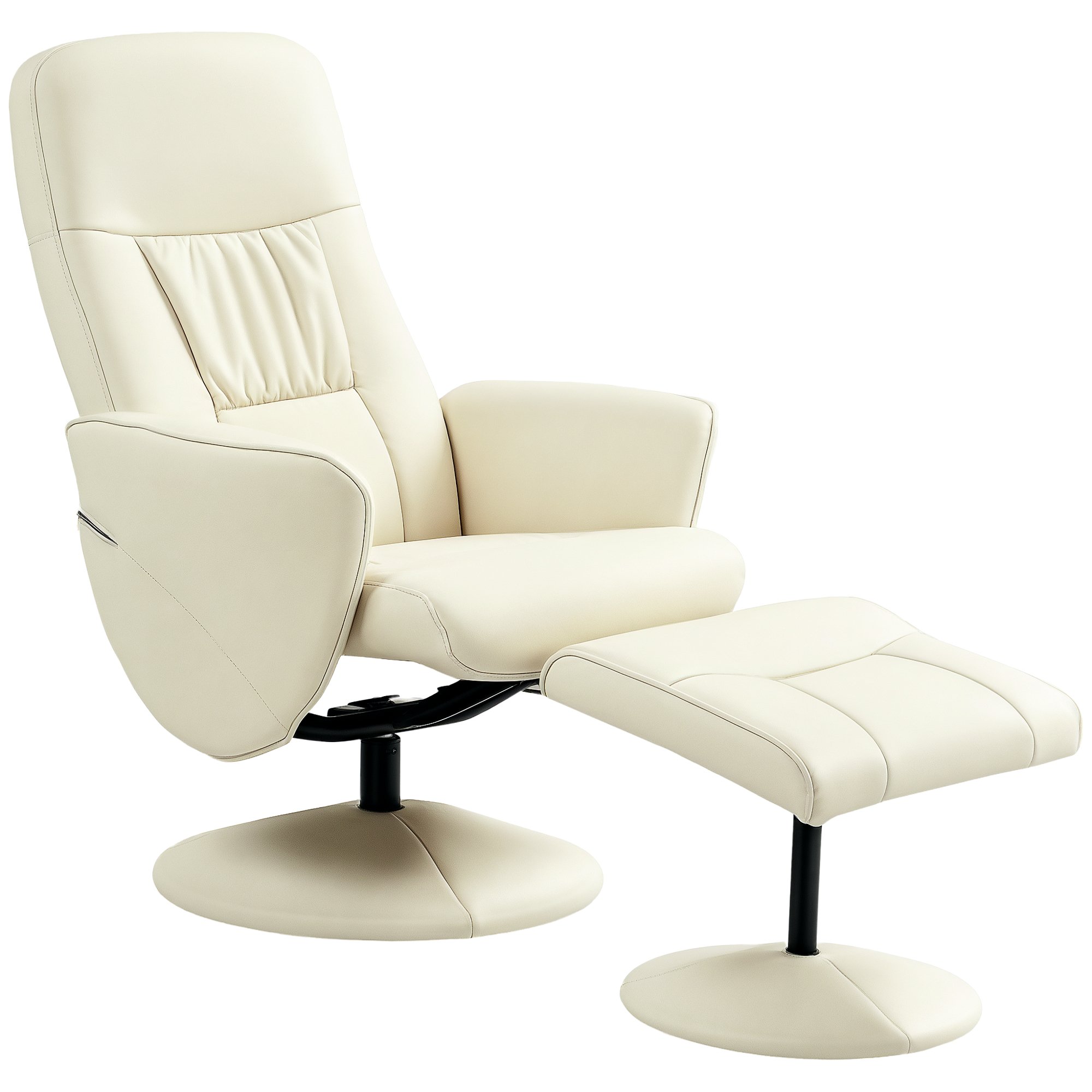 HOMCOM PU Leather Swivel Recliner Chair with Footstool High Back - Cream
