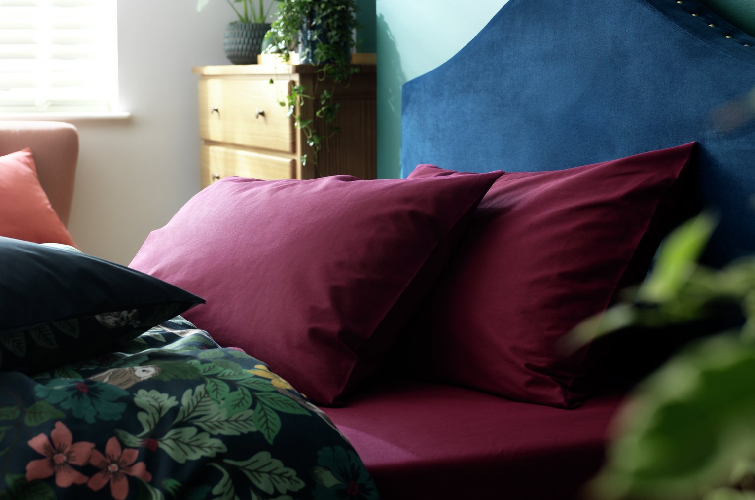 Habitat Cotton Rich 180 TC Plain Pillowcase Pair - Berry