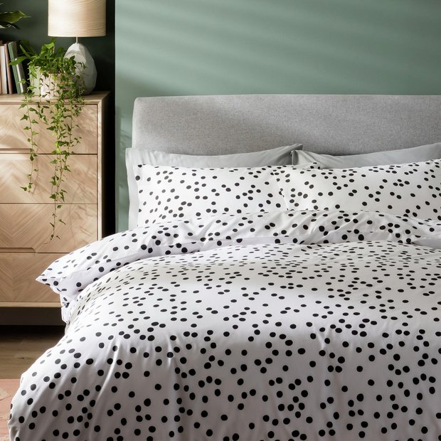 Buy Habitat Cotton Dot Penny White & Black Bedding Set - Double | Duvet cover sets | Argos