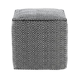 Habitat Durrie Cotton Cube Footstool - Black and White