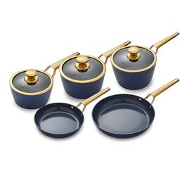 Tower 5 Piece Ceramic Non Stick Pan Set - Blue and Gold