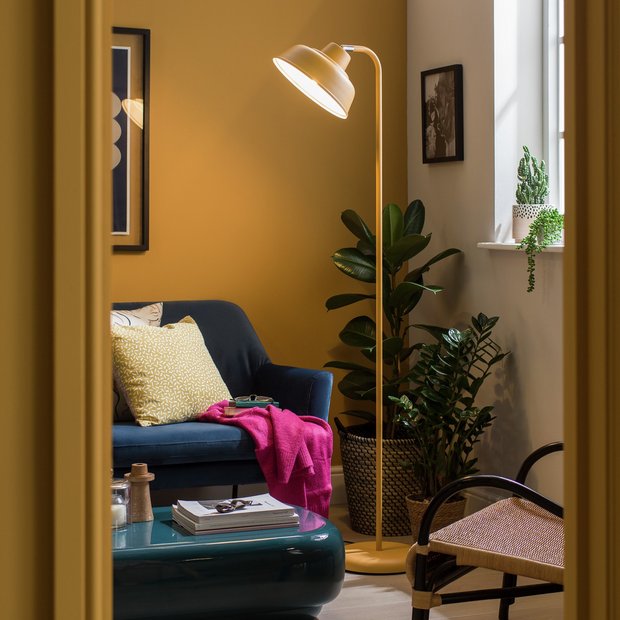 Mustard and grey floor outlet lamp