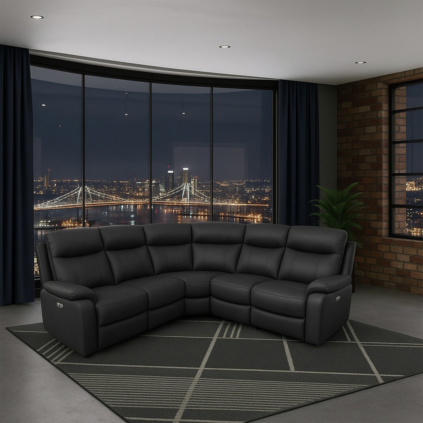 Aspire Kingsmere Leather Power Recliner Corner Sofa - Black