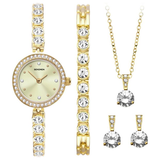 Buy Sekonda Gold Watch Bracelet Necklace and Earrings Gift Set