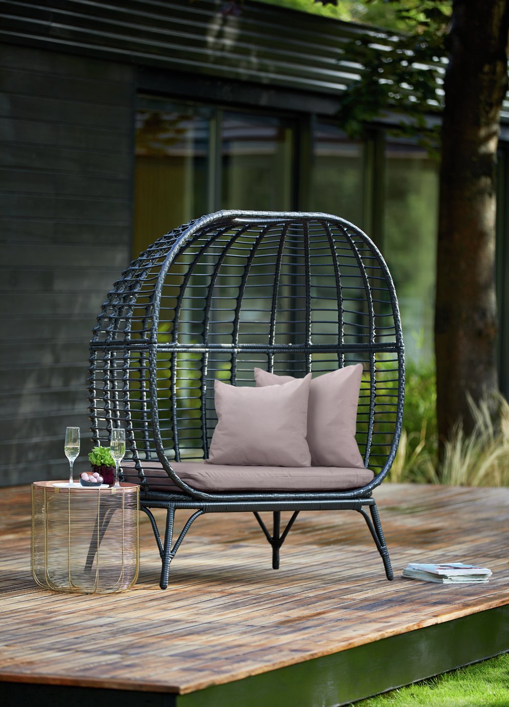 Habitat Kora 2 Seater Egg Garden Bench - Black