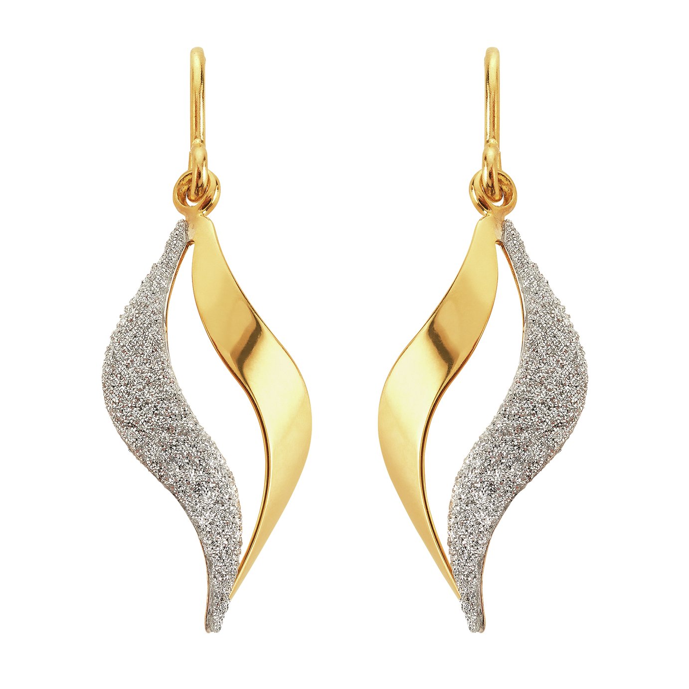 Revere 9ct Gold Plated Silver Glitter Flame Drop Earrings