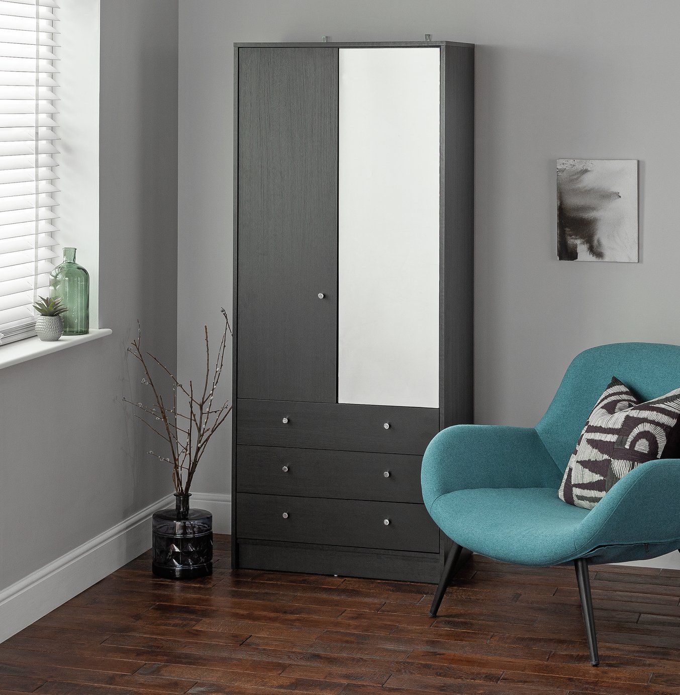 Argos Home Malibu 2 Dr 3 Drw Mirror Wardrobe - Black Oak Eff