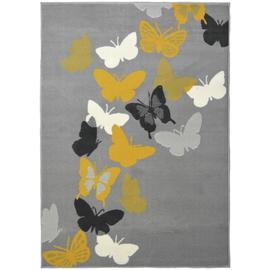 Homemaker Pastel Butterfly Short Pile Rug - Grey