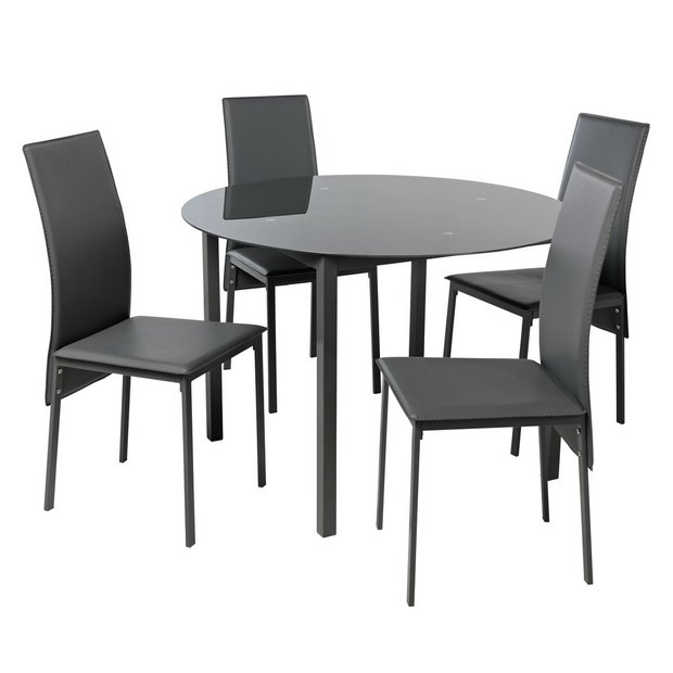 Buy Argos Home Lido Glass Round Dining Table & 4 Grey Chairs | Dining table and chair sets | Argos