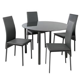 Argos Home Lido Glass Round Dining Table & 4 Grey Chairs