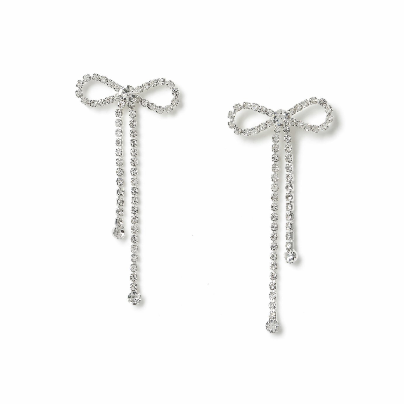 Freedom Silver Tone Bow Crystal Drop Earrings