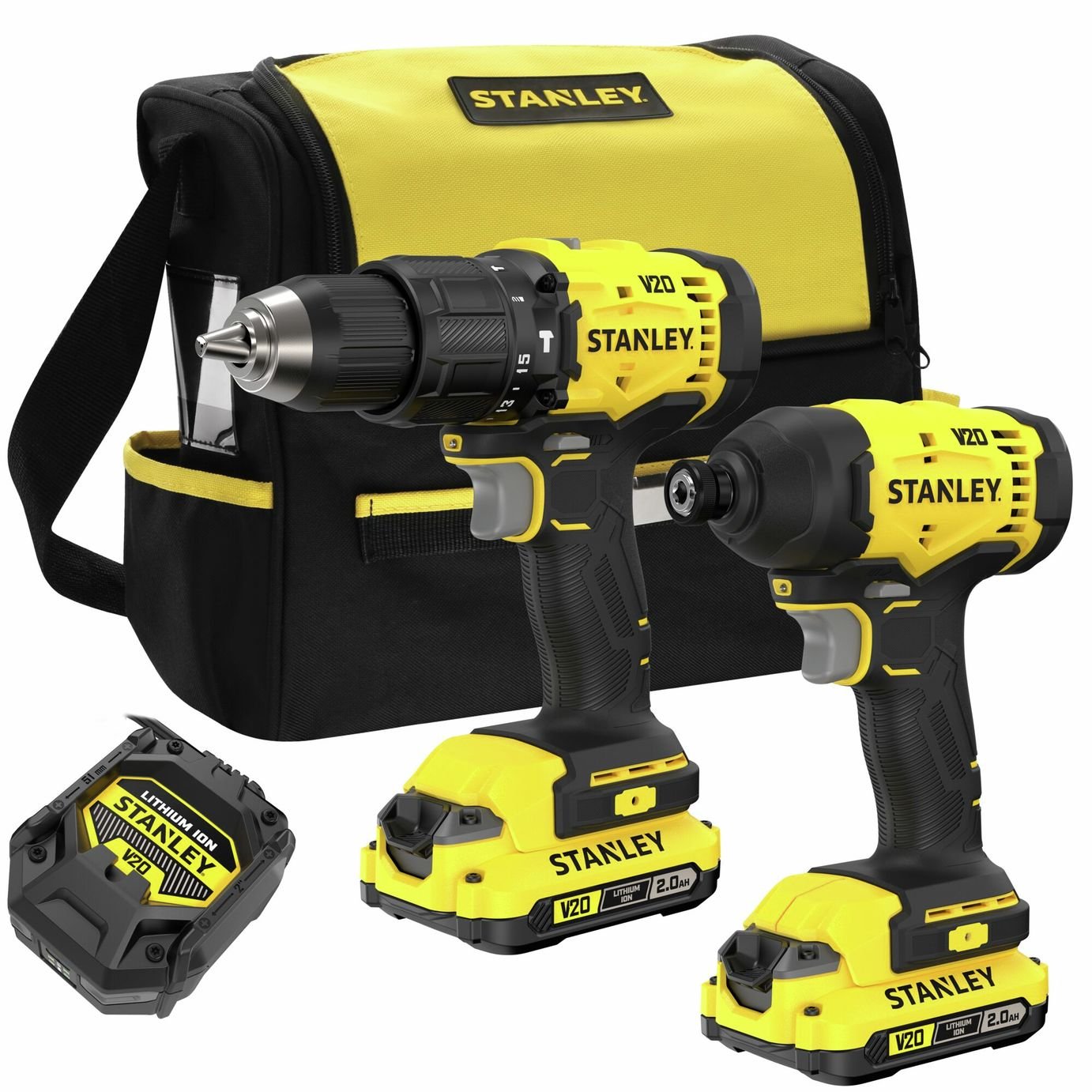 Stanley Fatmax V20 Cordless Combi Drill and Impact Driver Set with Soft Bag 18V