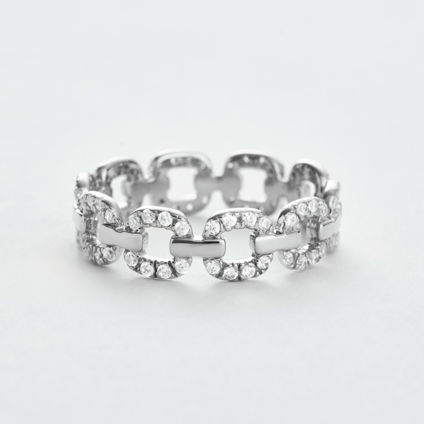 Revere Sterling Silver Cubic Zirconia Link Band Ring - Small