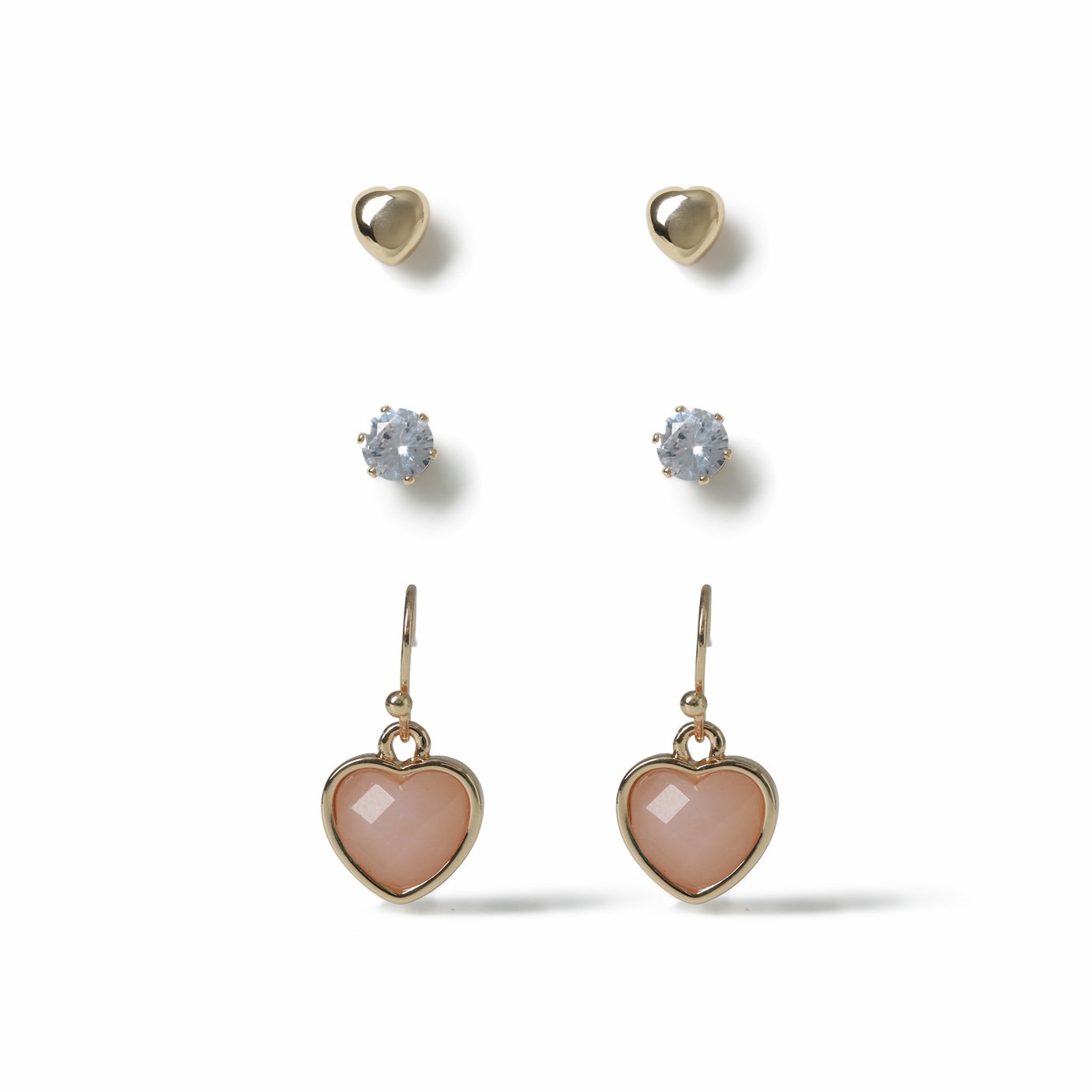 Freedom Heart Drop and Mini Stud Earrings - Pack of 3