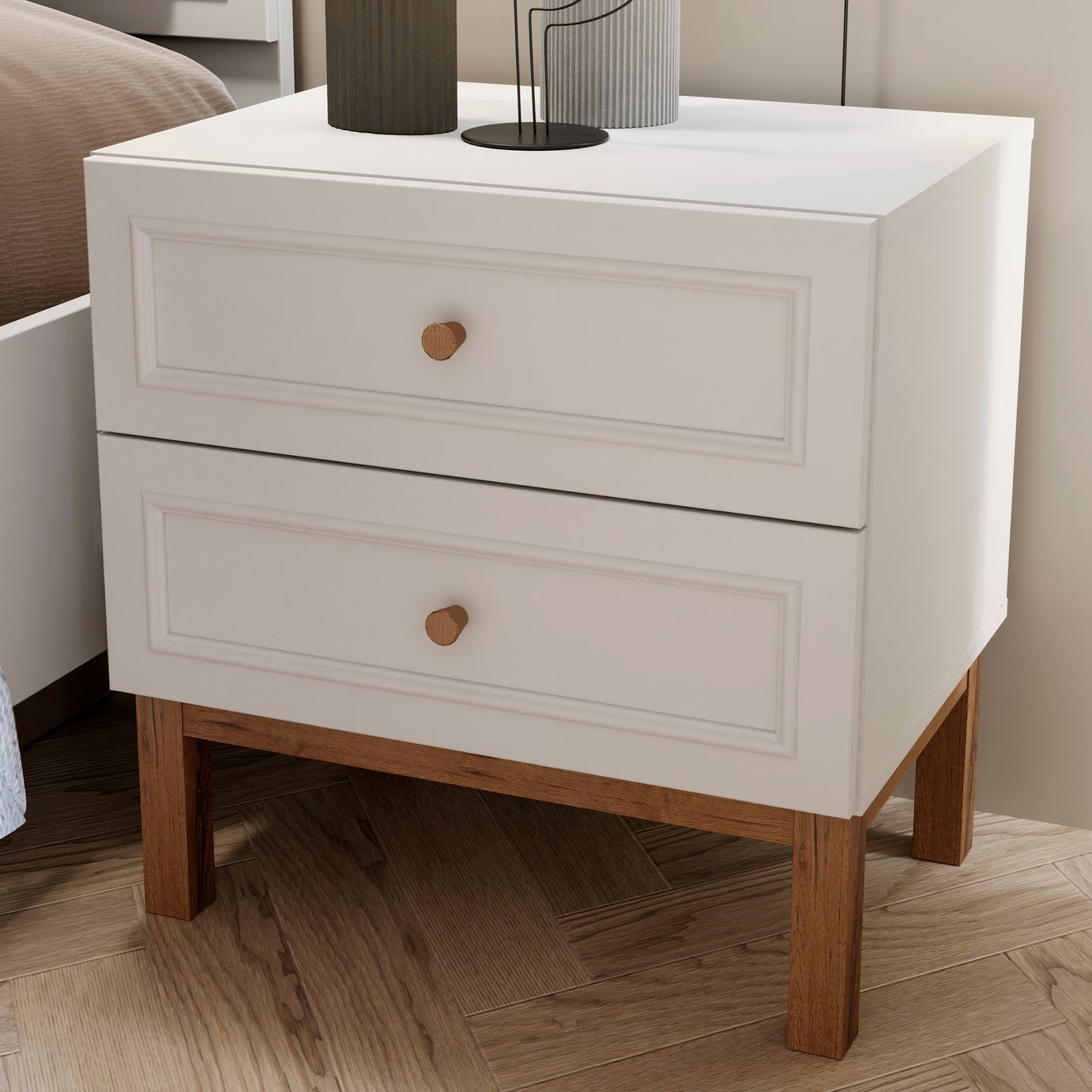 Furniture To Go Wensley 2 Drawer Bedside Table - Grey and Oak