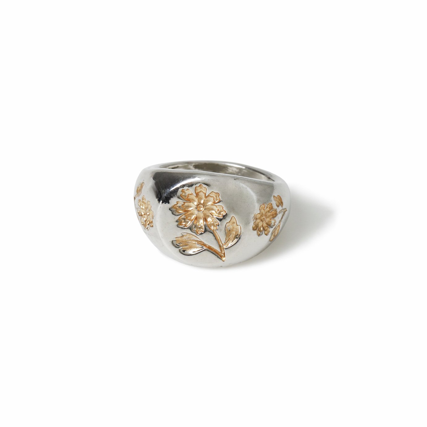 Freedom Silver Tone Floral Etched Statement Ring - Medium