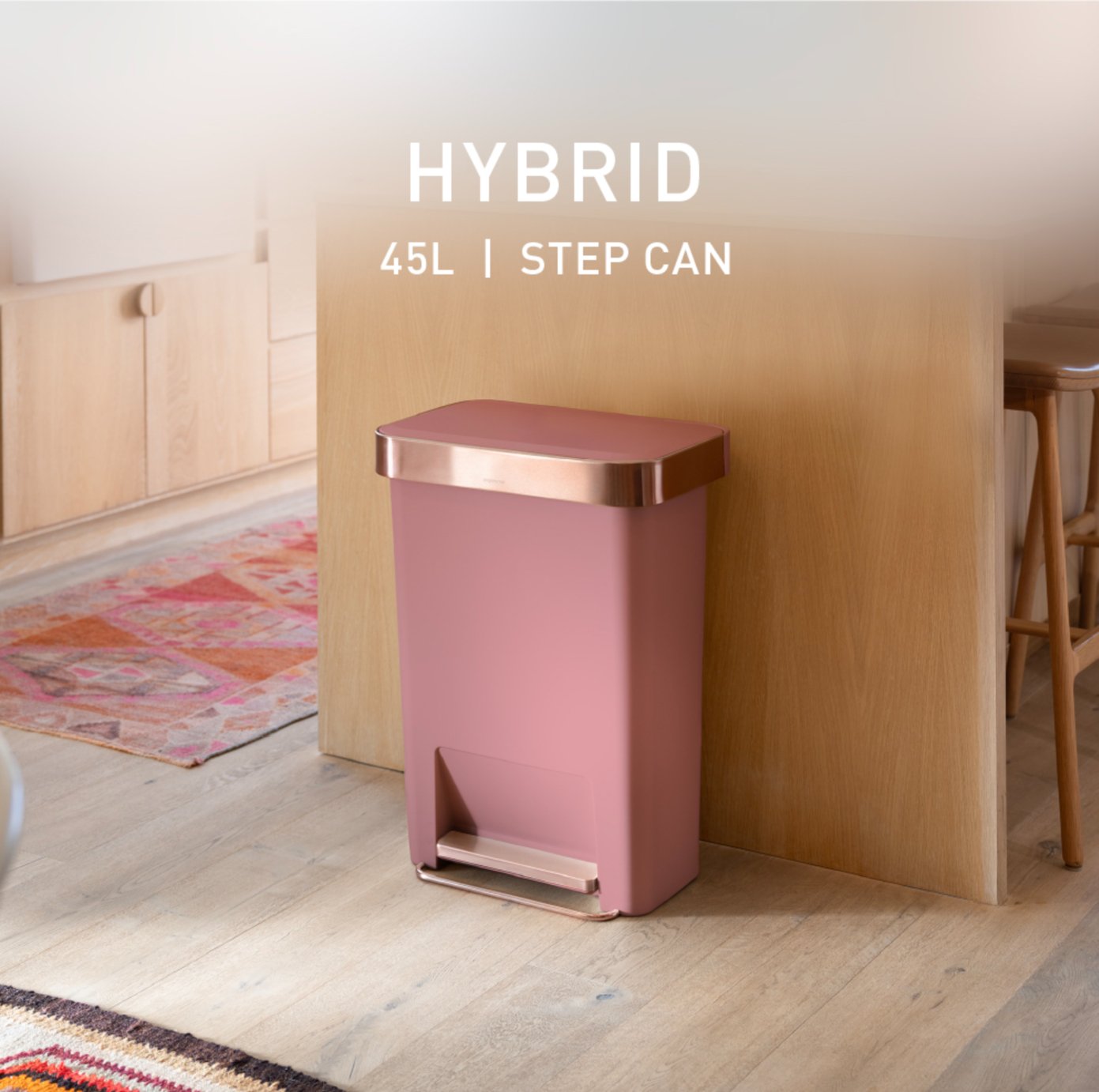 Simplehuman 45 Litre Hybrid Pedal Bin - Blush Pink