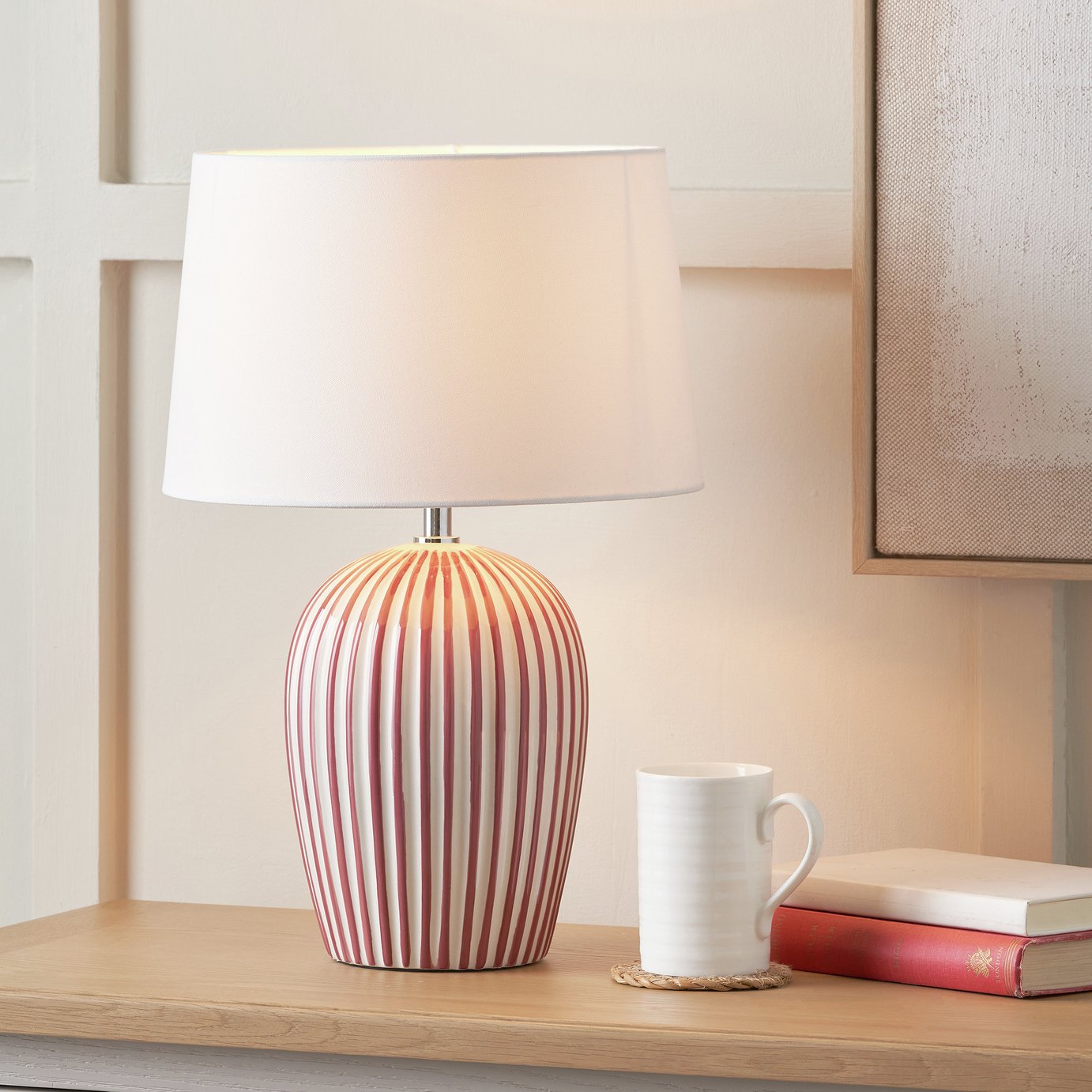 Pacific Cannes Ceramic Stripe Table Lamp - Mulberry