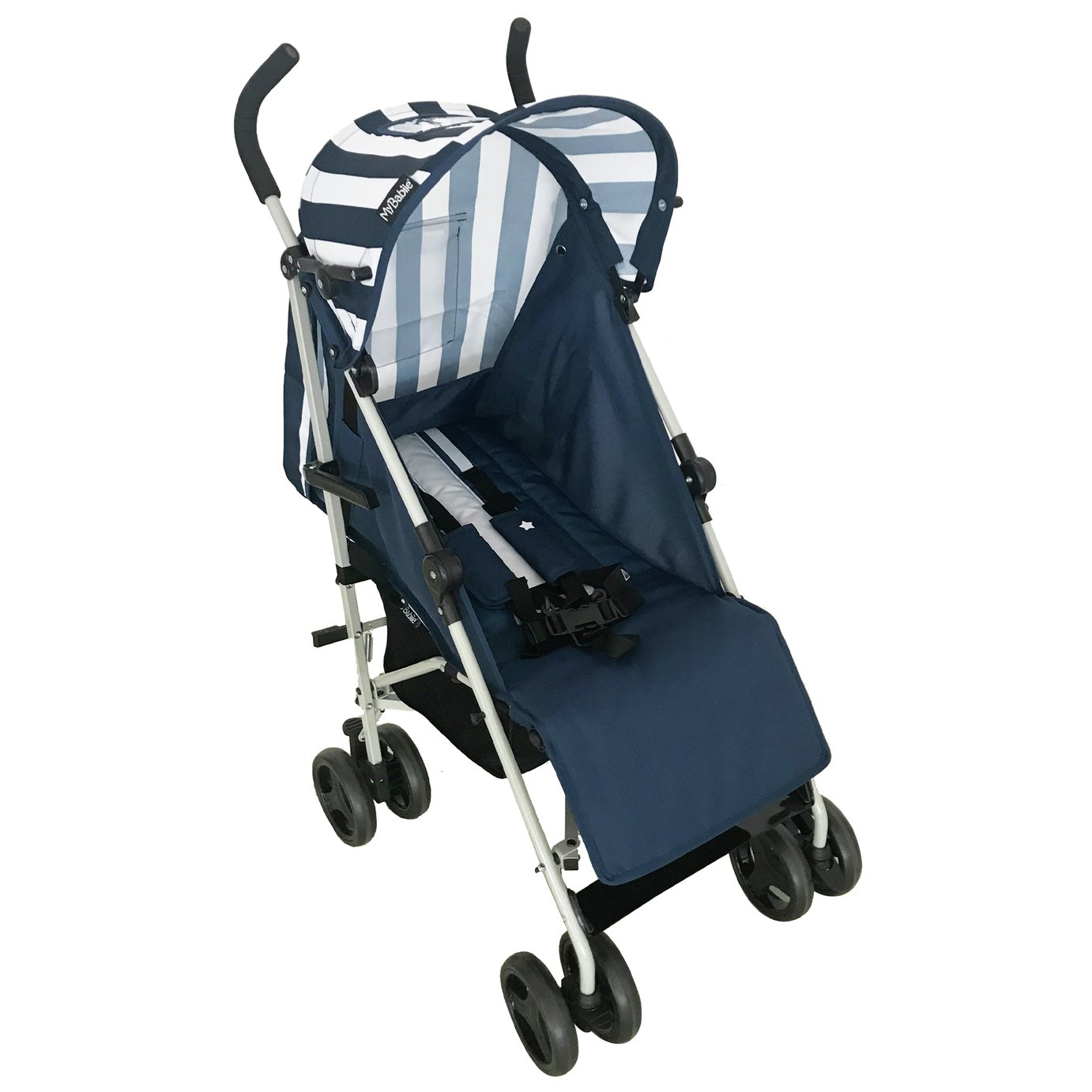 Lightweight Travel Stroller Suitable from Birth Silver Frame and Blue Stripes Lightweight Baby Stroller with Carry Handle 33 lbs My Babiie US01 Blue Stripes Baby Stroller