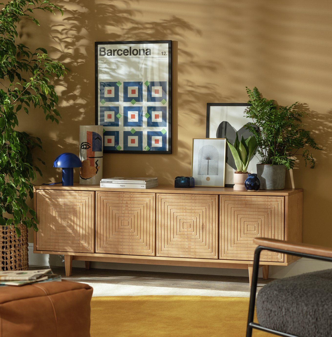 Habitat Grooved Storage 4 Door Sideboard - Pine