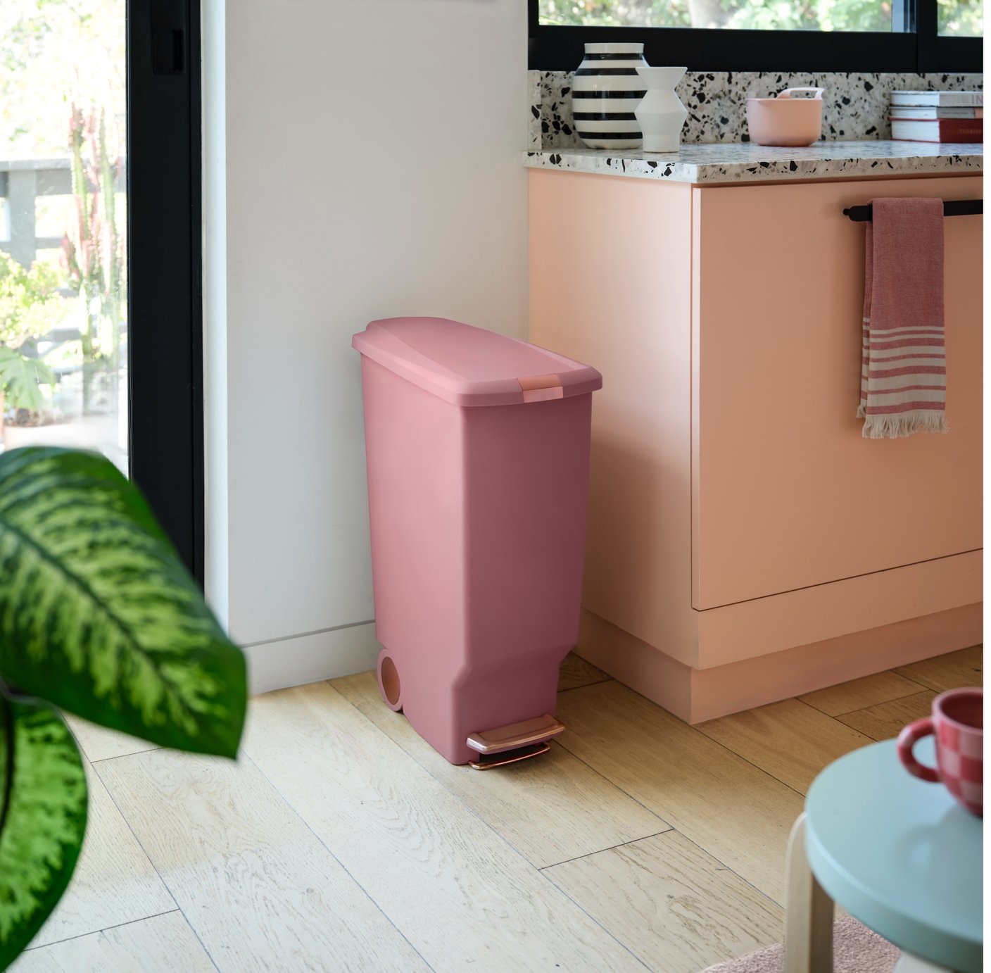Simplehuman 40 Litre Slim Plastic Pedal Bin - Blush Pink