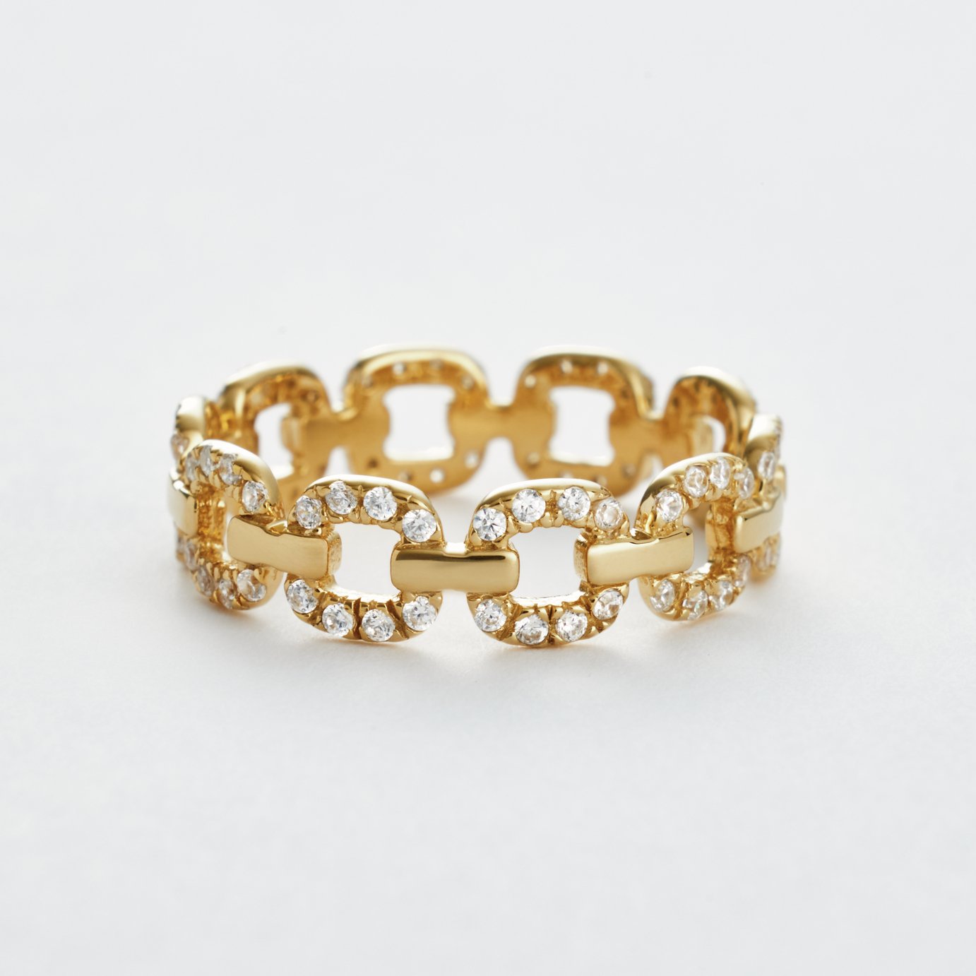 Revere Gold Plated Silver Cubic Zirconia Link Band Ring - Large