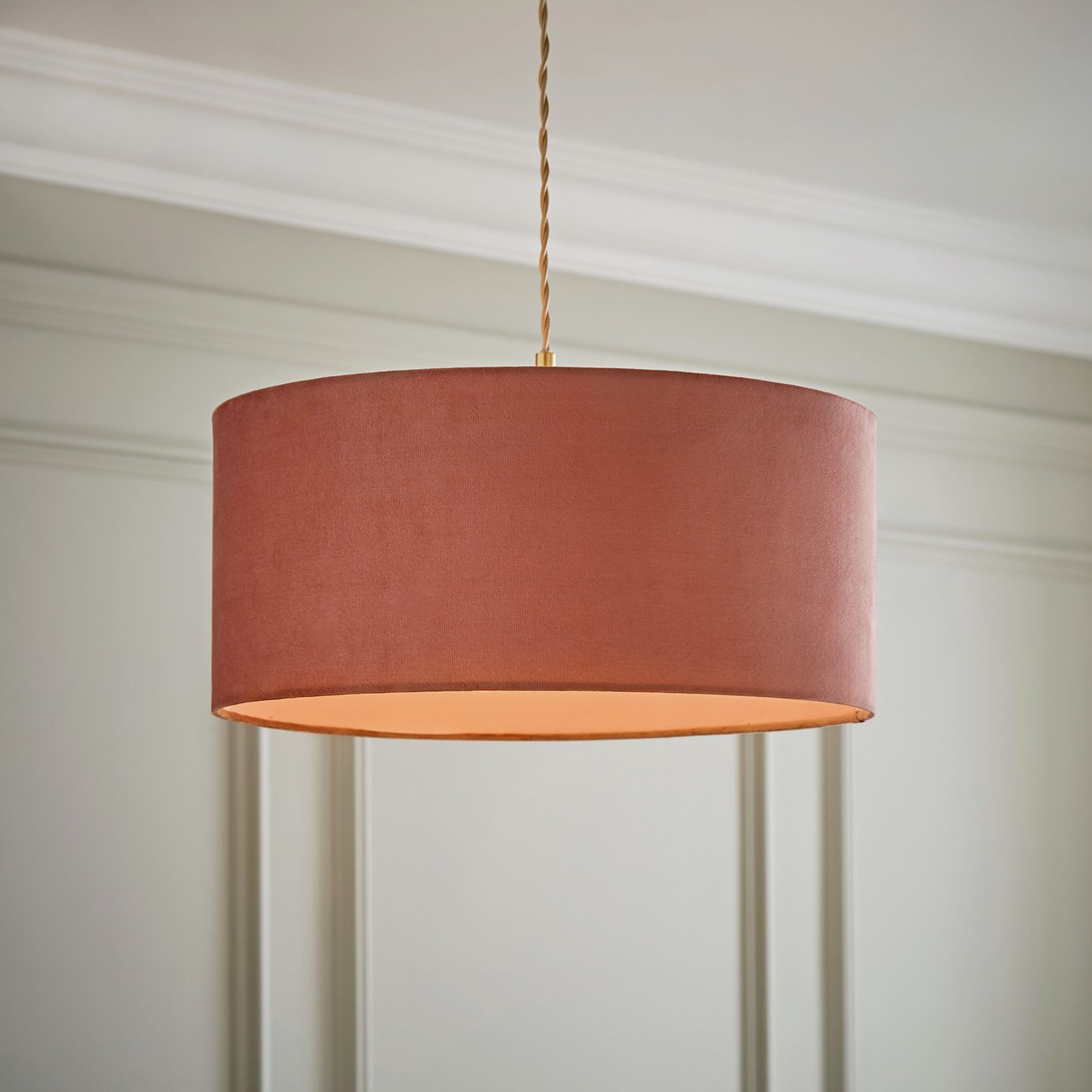 ValueLights Ashley Pink Velvet Drum Easy Fit Lampshade - 45cm