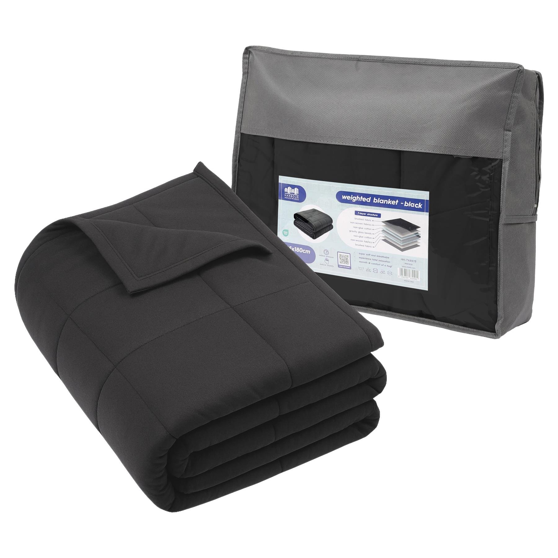 Harbour Housewares Weighted Blanket with Storage Bag - 6kg - Black
