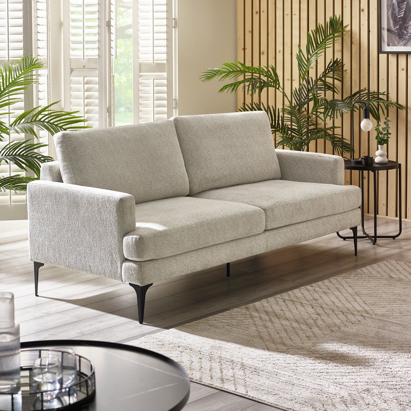 Julian Bowen Carrera Fabric 3 Seater Sofa Metal Feet - Cream