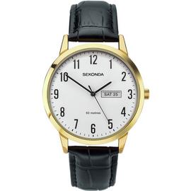 Sekonda Men's Black Leather Strap White Dial Watch