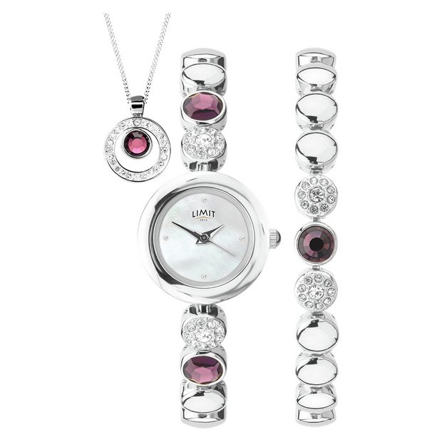 Buy Limit Ladies Silver Bracelet Necklace and Watch Set Womens