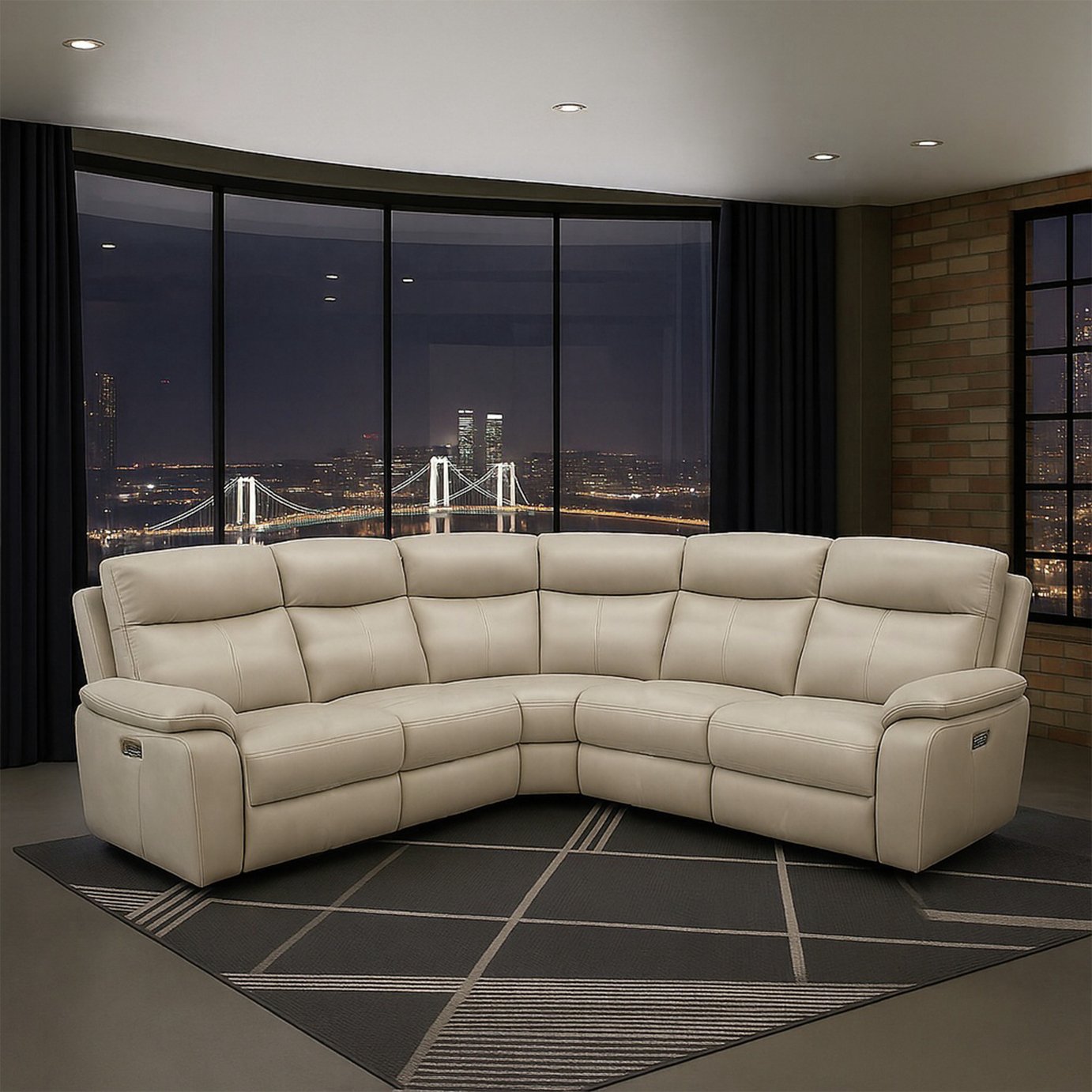 Aspire Kingsmere Leather Power Recliner Corner Sofa - Pewter