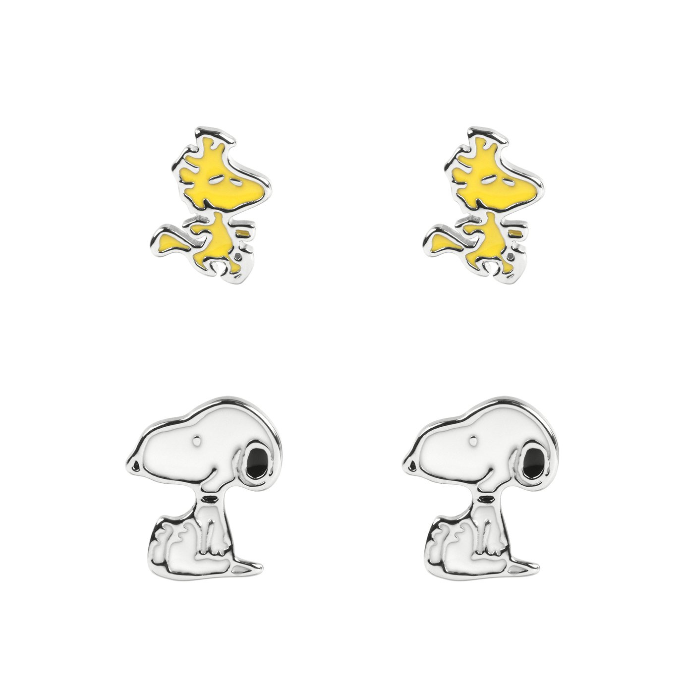 Peanuts Silver Plated Snoopy and Woodstock Stud Earrings Set