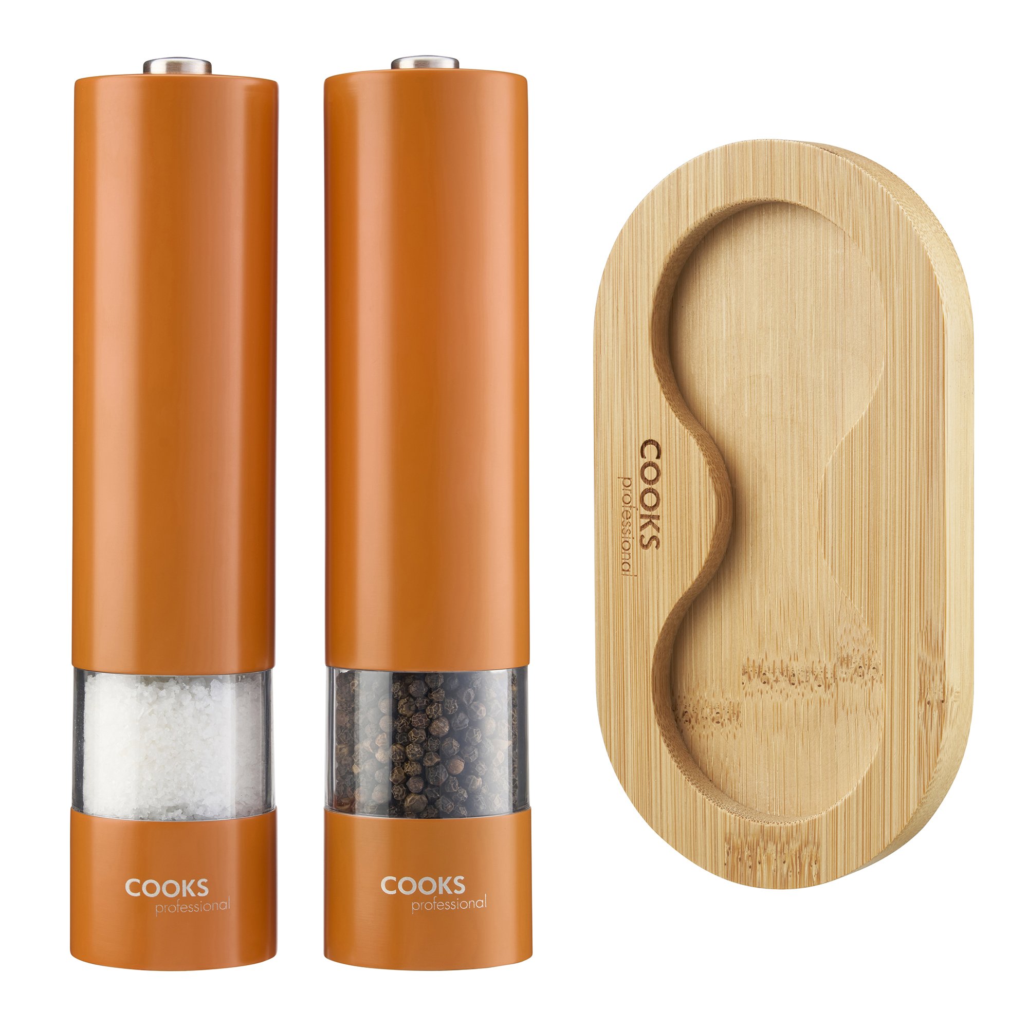 Cooks Professional Electric Salt and Pepper Mill Set with Base - Orange