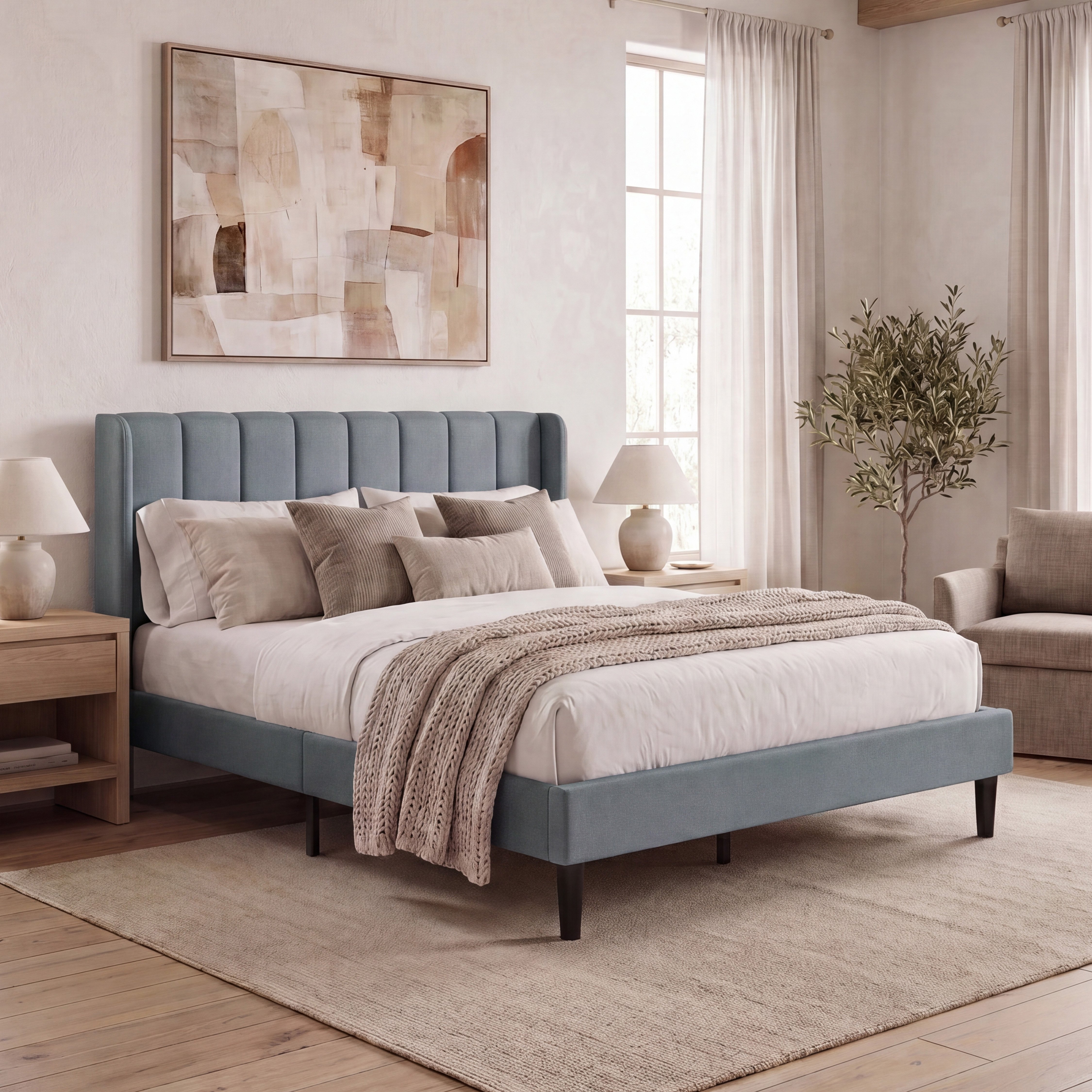 Vida Designs Vianna Double Linen Fabric Bed Frame - Light Grey
