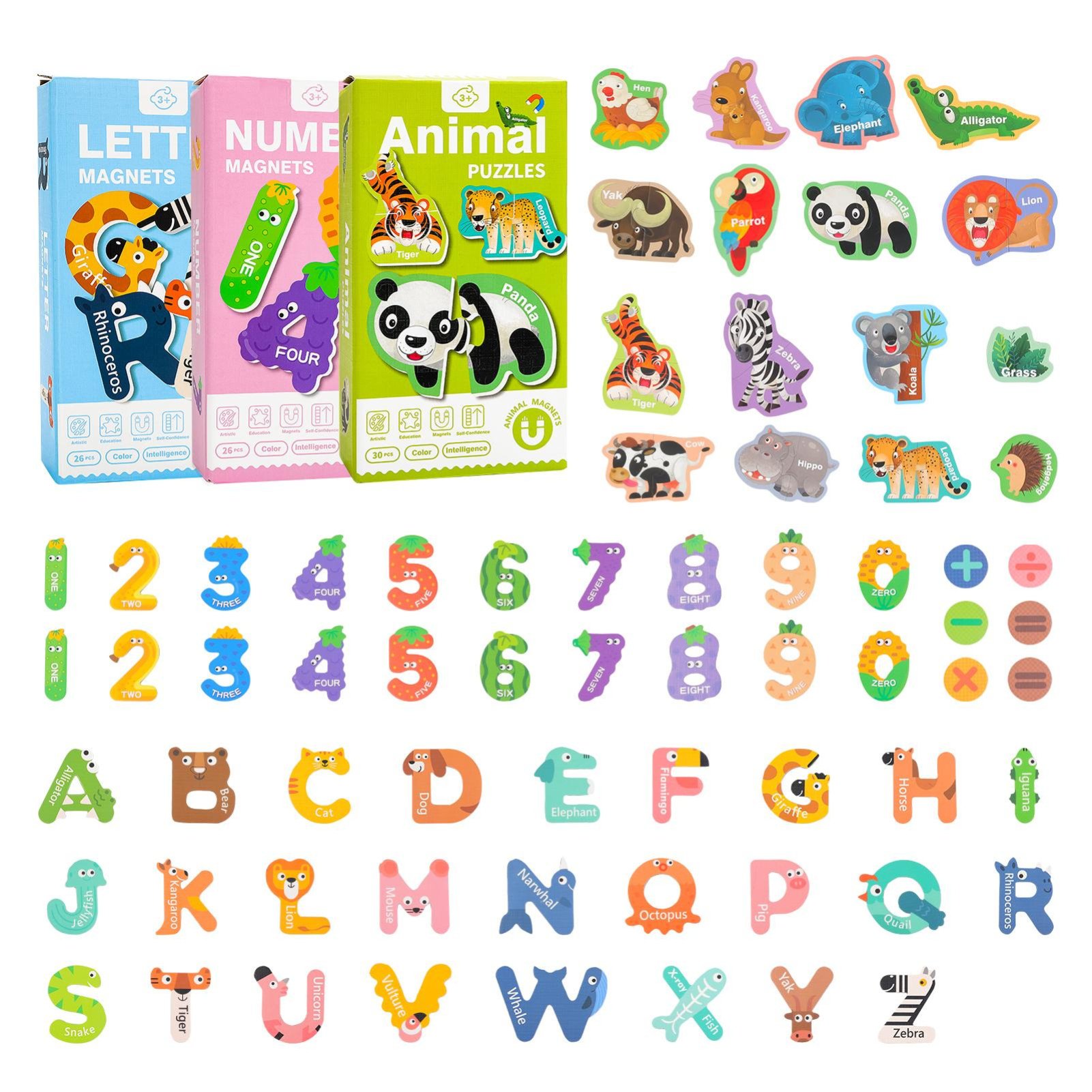 deAO Educational Animals Letters Fridge Magnetic Sticker Set