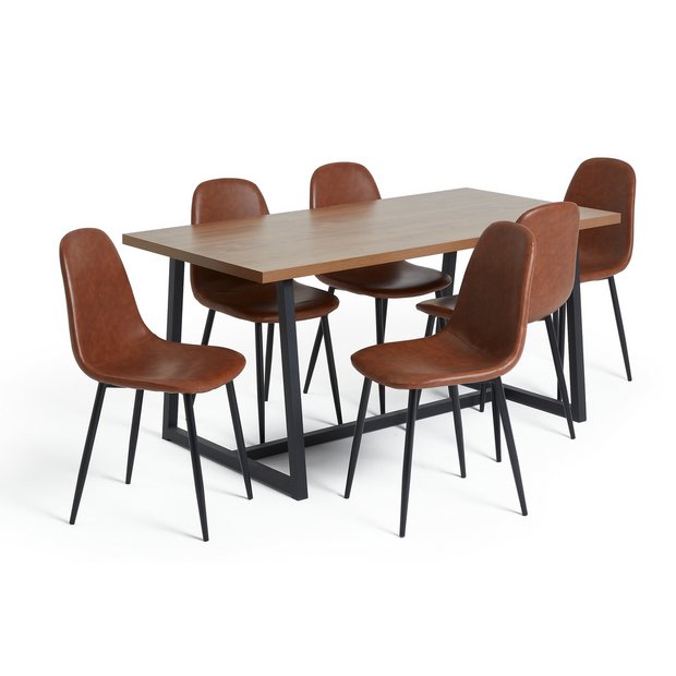 Buy Habitat Nomad Oak Dining Table and 6 Beni Tan Chairs | Dining table and chair sets | Argos