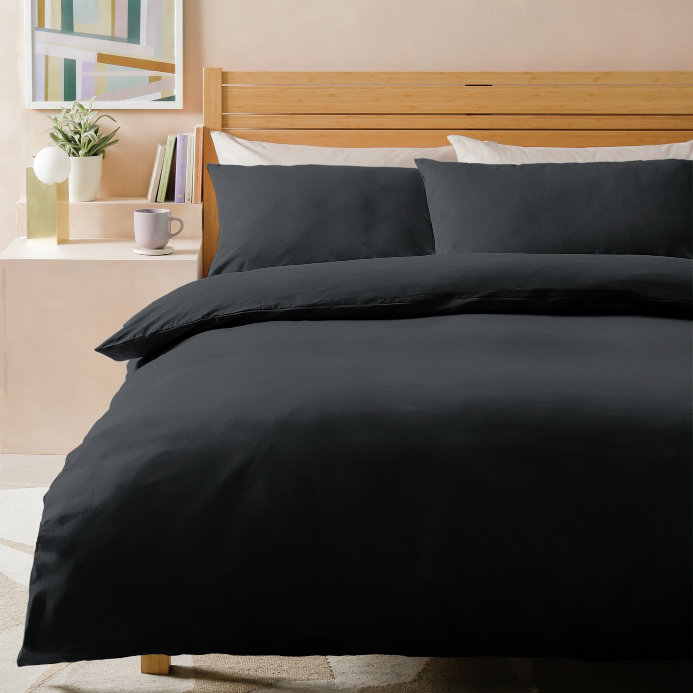 Habitat Stonewashed Cotton Charcoal Bedding Set- Superking